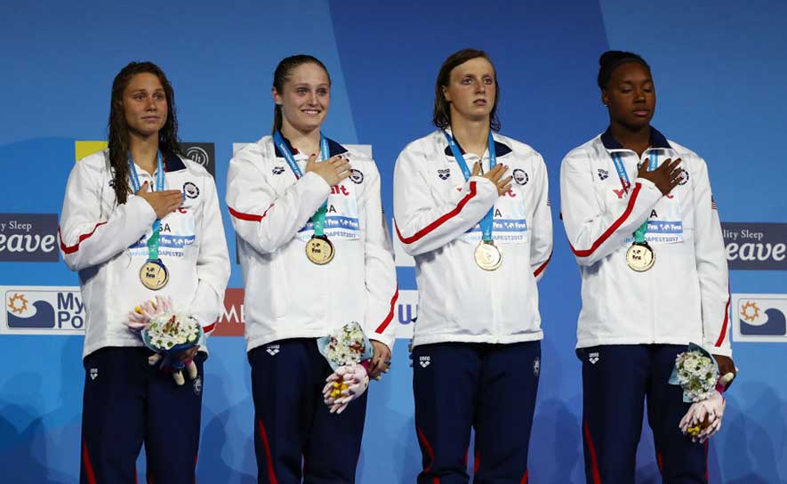 2017 Worlds Women's 4x100 Freestyle Relay Medal Ceremony