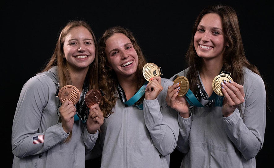 Kate Douglass, Regan Smith and Alex Walsh with medals - 2022 Worlds