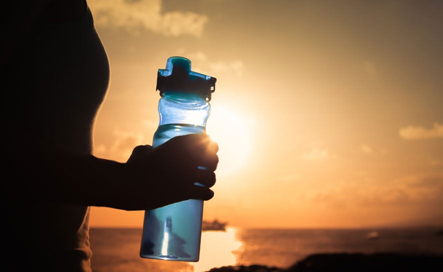 Blue Water Bottle Sunset