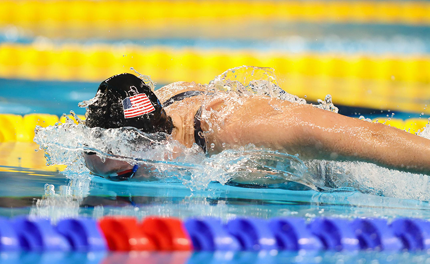 Female Butterfly Swimmer Black USA Cap