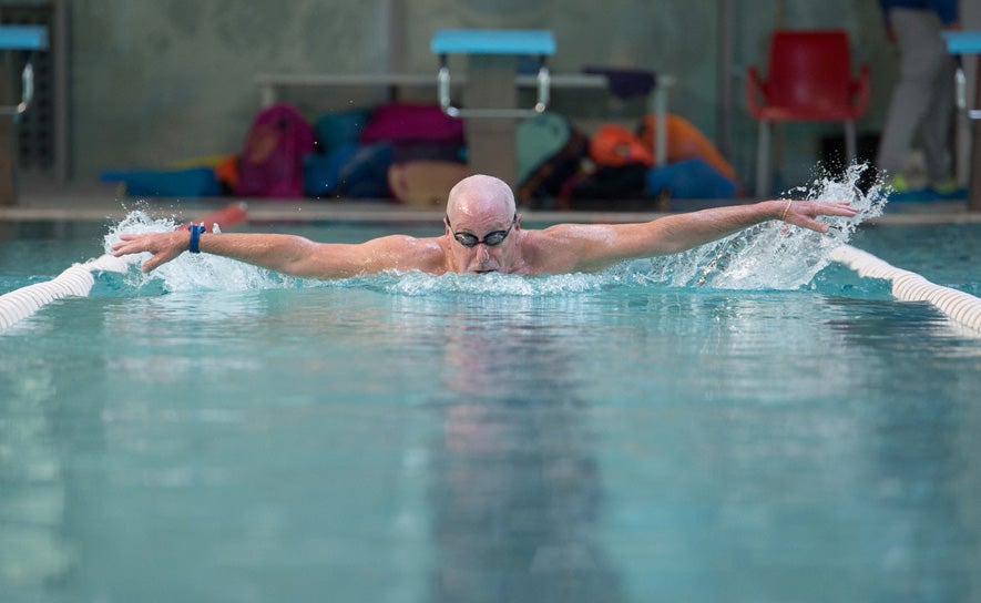 Male Butterfly Swimmer Shaved Head