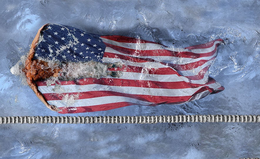 Swimmer with an American Flag