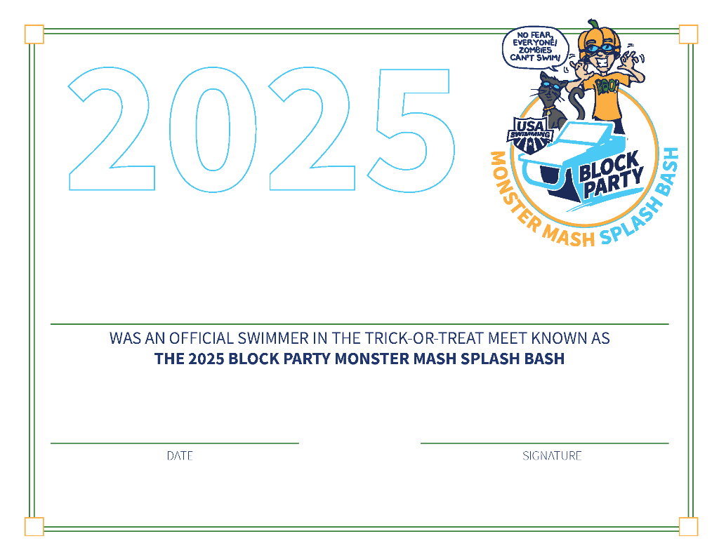 Monster Mash Splash Bash Certificate